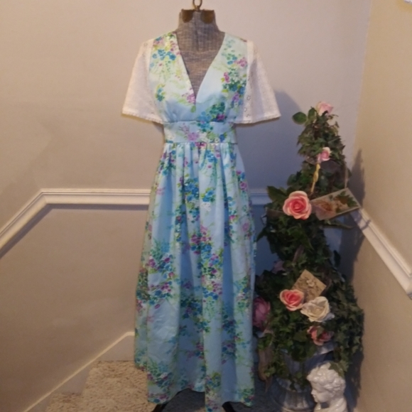 Vintage Dresses & Skirts - Vintage 1970's Handmade Blue Floral Boho Long Dress